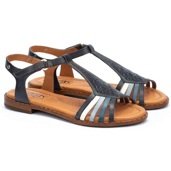 PIKOLINOS Blue Ocean Multi Cutout Leather T-Strap Flat Sandals sz 42 11.5-12 EUC - Picture 4 of 12